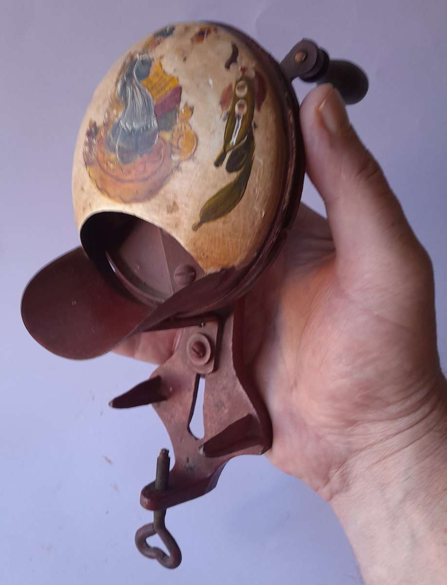 Antique Folk Art Cast Iron Hand Painted Bean Slicer.