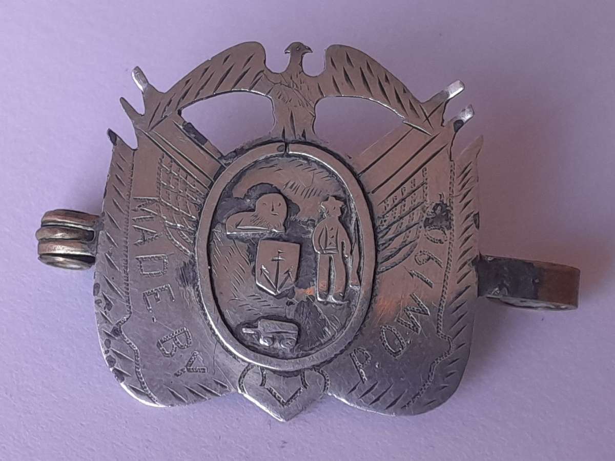 Rare Boer War 1902 POW Silver Badge with ZAR Coat-of-Arms. Clasp Intact.