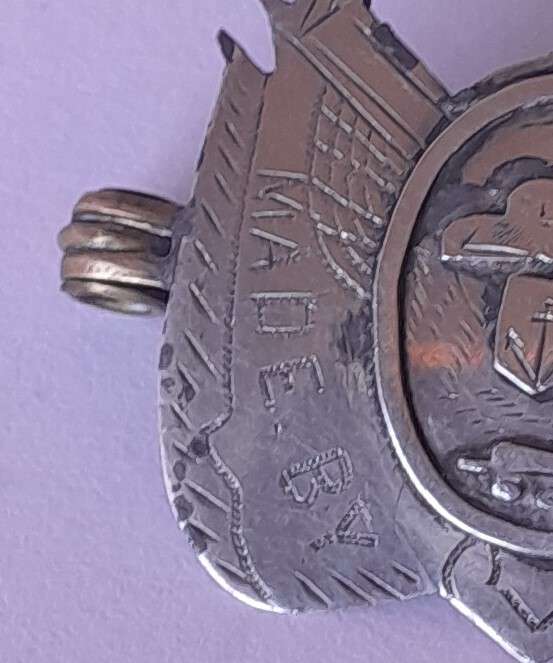 Rare Boer War 1902 POW Silver Badge with ZAR Coat-of-Arms. Clasp Intact.