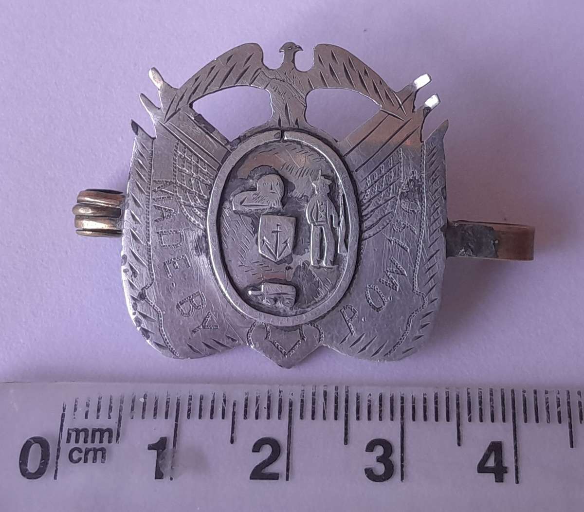 Rare Boer War 1902 POW Silver Badge with ZAR Coat-of-Arms. Clasp Intact.