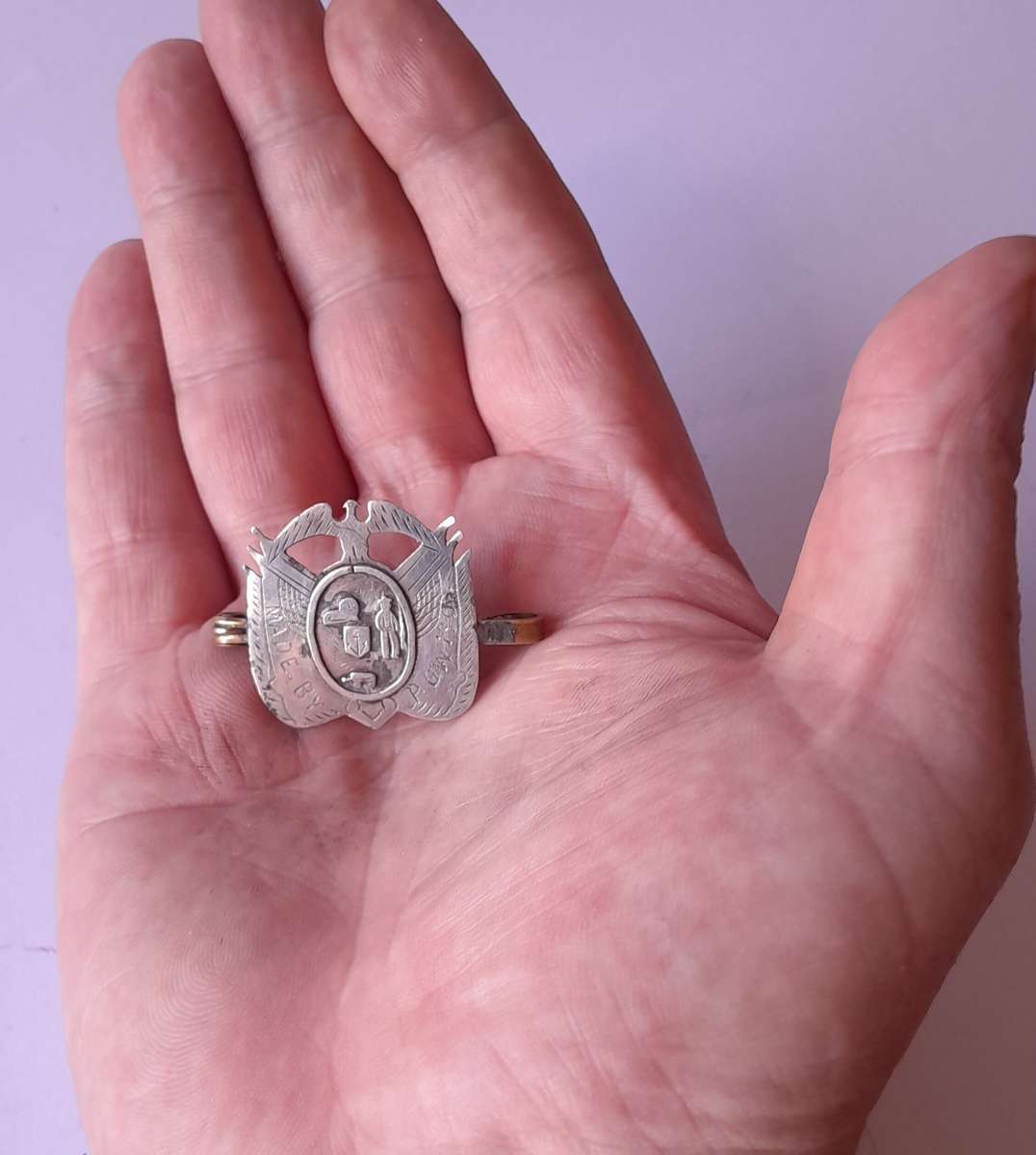 Rare Boer War 1902 POW Silver Badge with ZAR Coat-of-Arms. Clasp Intact.