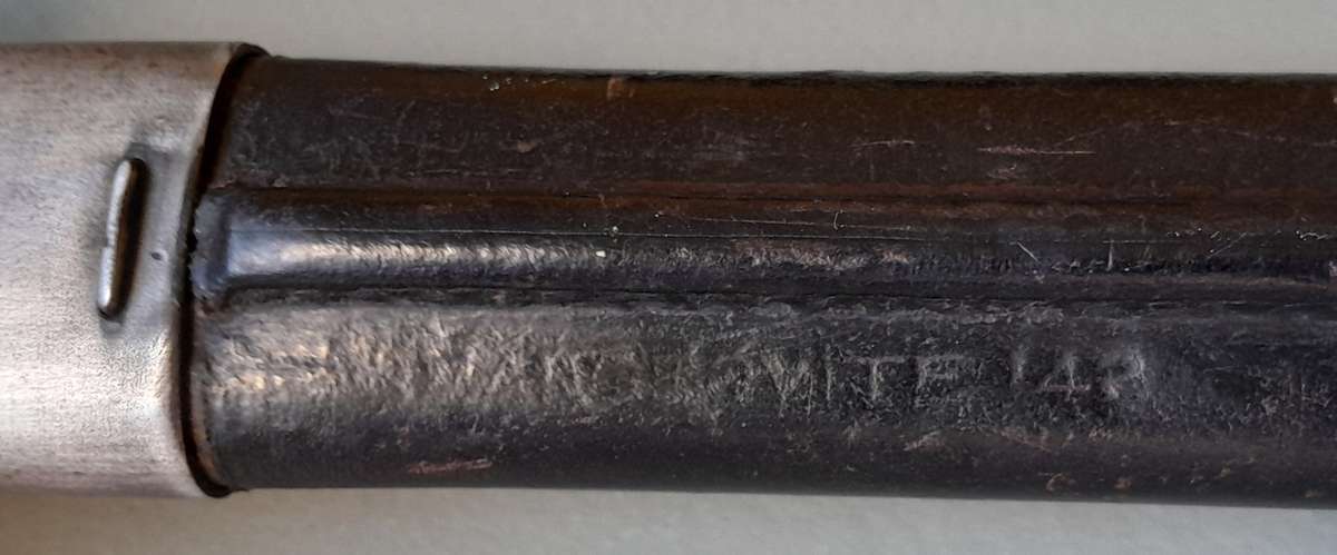 WW1 Pattern 1907 Sanderson Bayonet with WW2 Mangrovite Scabbard and Leather Frog.