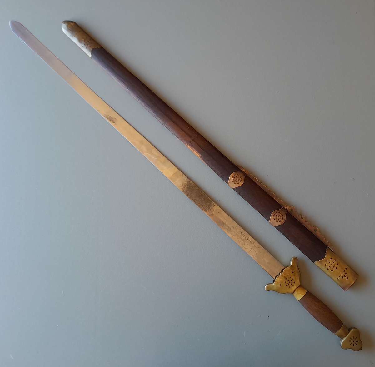 Vintage Chinese Jian Training Sword With Scabbard.