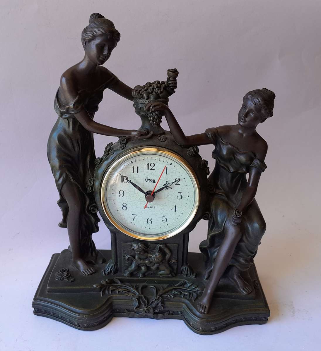 Vintage "Crosa" Quartz Clock with Cold Cast Bronze Casing. Working. 25x20.5cm.