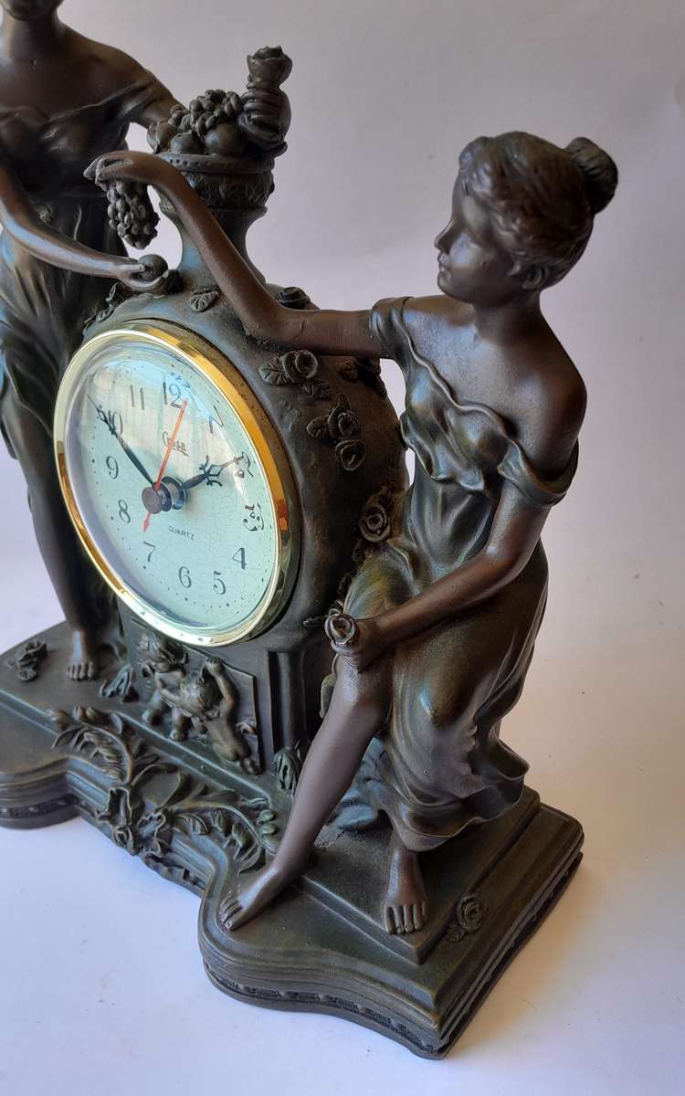 Vintage "Crosa" Quartz Clock with Cold Cast Bronze Casing. Working. 25x20.5cm.