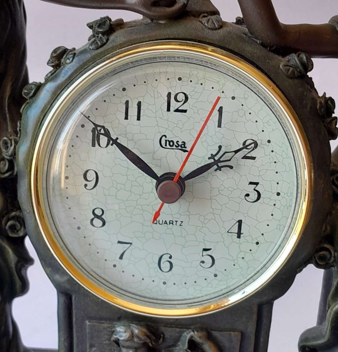Vintage "Crosa" Quartz Clock with Cold Cast Bronze Casing. Working. 25x20.5cm.