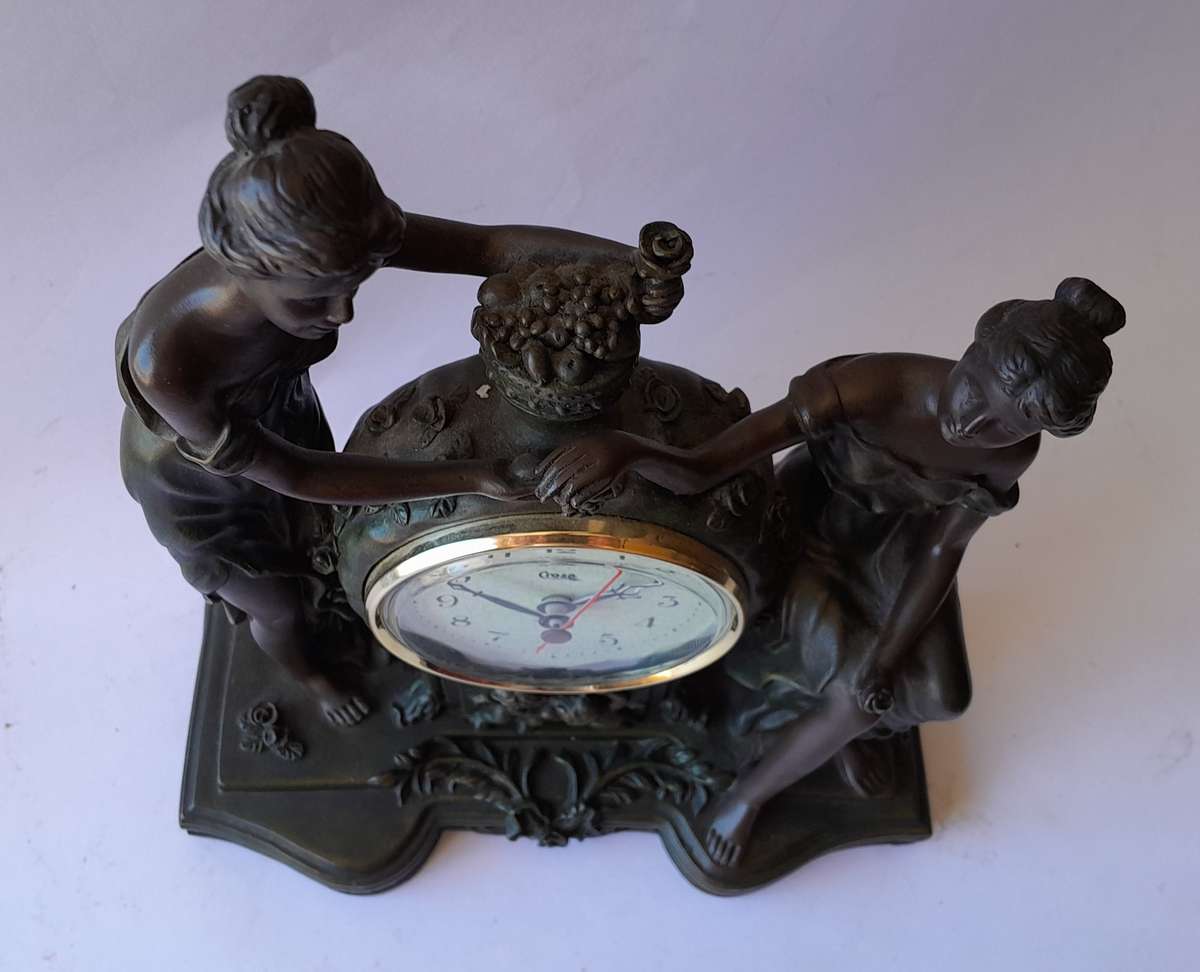 Vintage "Crosa" Quartz Clock with Cold Cast Bronze Casing. Working. 25x20.5cm.