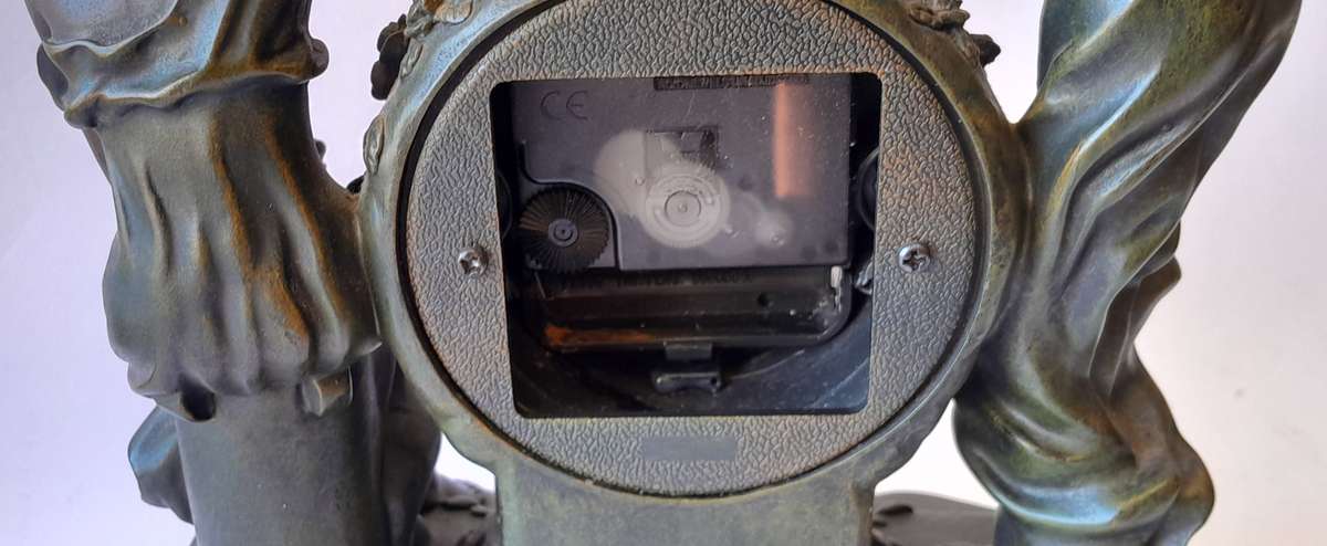 Vintage "Crosa" Quartz Clock with Cold Cast Bronze Casing. Working. 25x20.5cm.