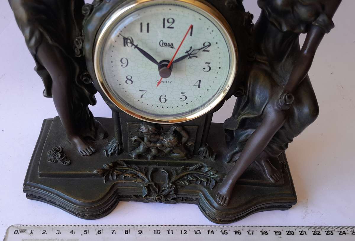Vintage "Crosa" Quartz Clock with Cold Cast Bronze Casing. Working. 25x20.5cm.