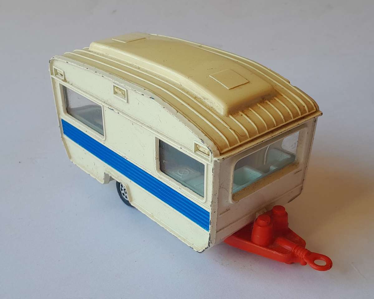 1970's Corgi Die Cast Touring Caravan with Extending Canopy.  12cm.
