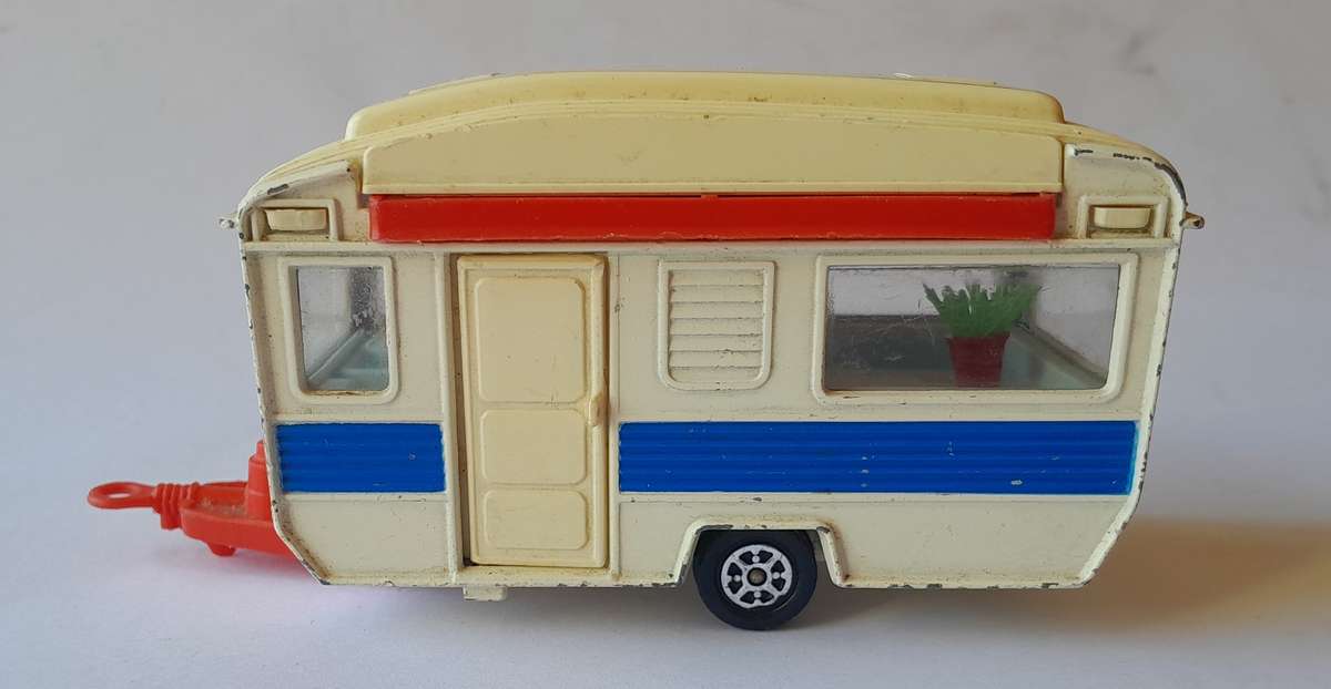 1970's Corgi Die Cast Touring Caravan with Extending Canopy.  12cm.