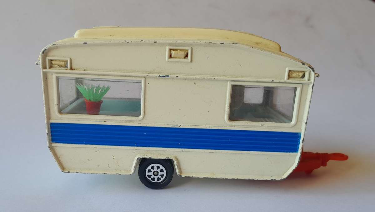 1970's Corgi Die Cast Touring Caravan with Extending Canopy.  12cm.