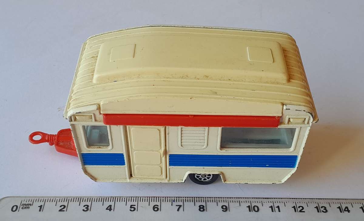 1970's Corgi Die Cast Touring Caravan with Extending Canopy.  12cm.