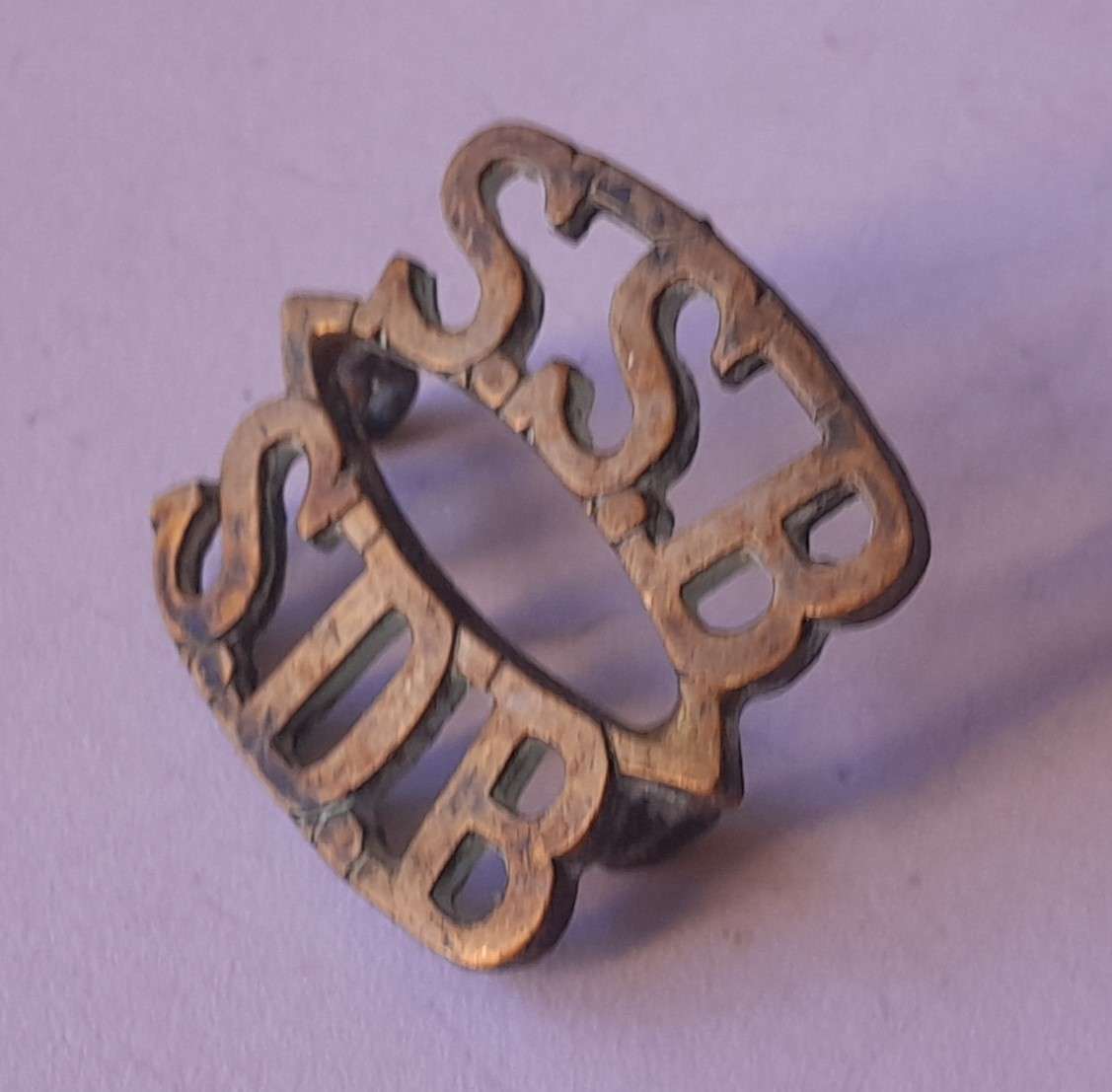 Early SA Army Special Service Battalion Brass Shoulder Title.  Lugs Intact.