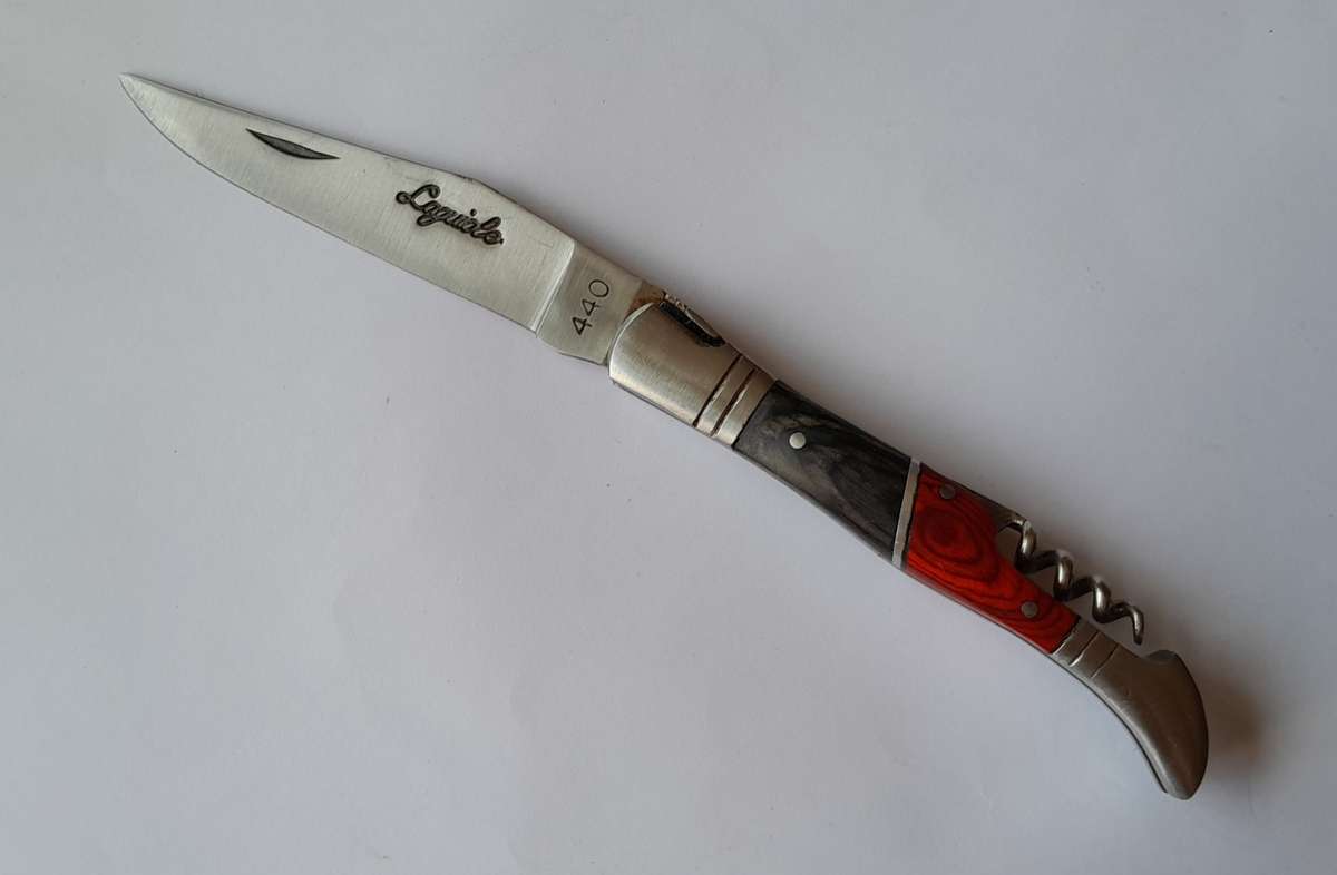 Vintage `Laguiole` Folding Knife With 440 Steel Blade And Two Tone Wood Handle.