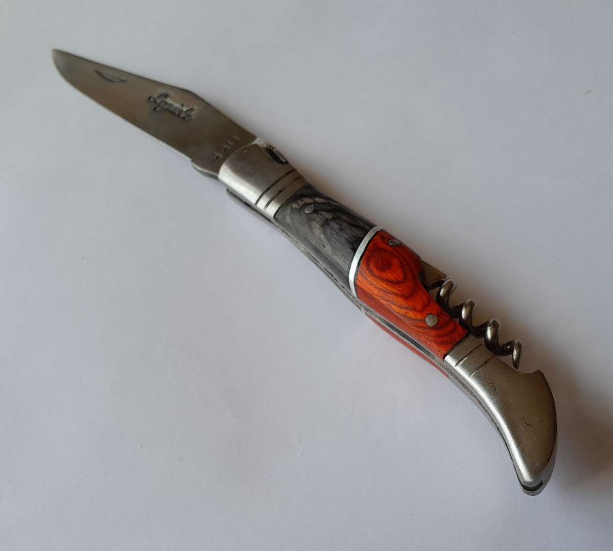 Vintage `Laguiole` Folding Knife With 440 Steel Blade And Two Tone Wood Handle.