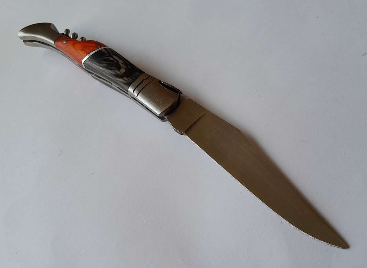 Vintage `Laguiole` Folding Knife With 440 Steel Blade And Two Tone Wood Handle.