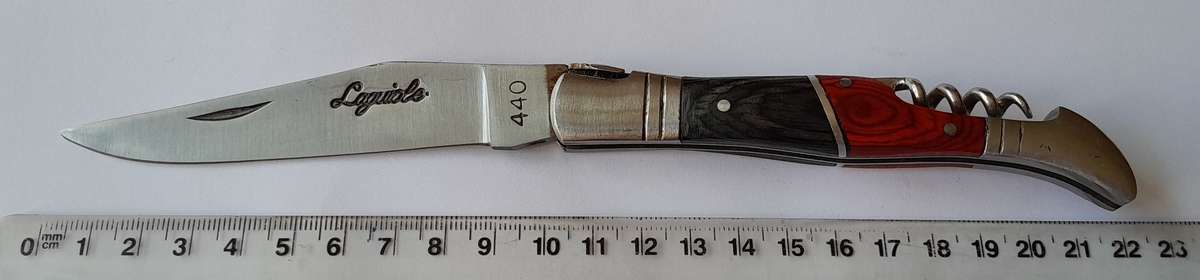 Vintage `Laguiole` Folding Knife With 440 Steel Blade And Two Tone Wood Handle.
