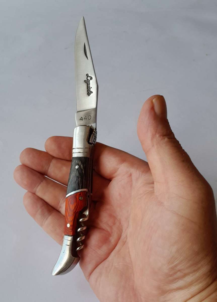 Vintage `Laguiole` Folding Knife With 440 Steel Blade And Two Tone Wood Handle.