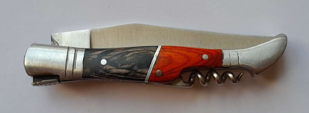 Vintage `Laguiole` Folding Knife With 440 Steel Blade And Two Tone Wood Handle.