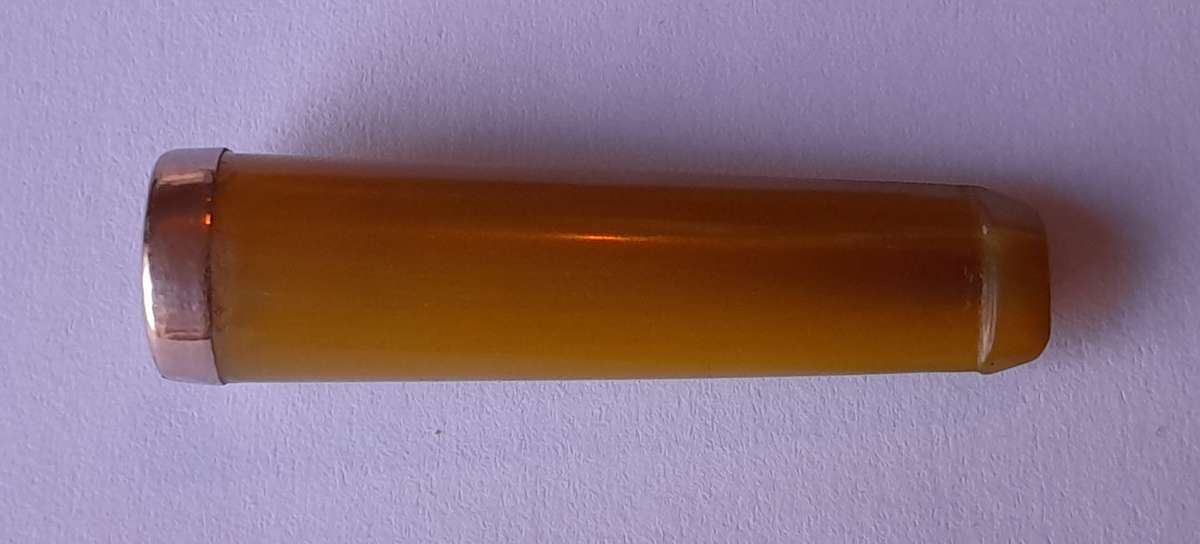 "Reserved" Antique 9ct Gold and Amber Cheroot Holder with Sterling Silver Case. London, 1916.