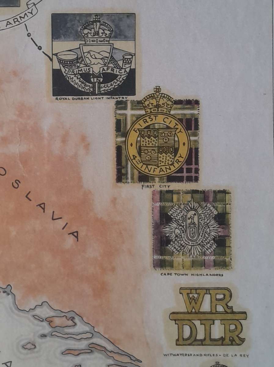 WW2 SA 6th Armoured Division Framed Map. Signed By Field Marshal Montgomery. 64 x 54cm.