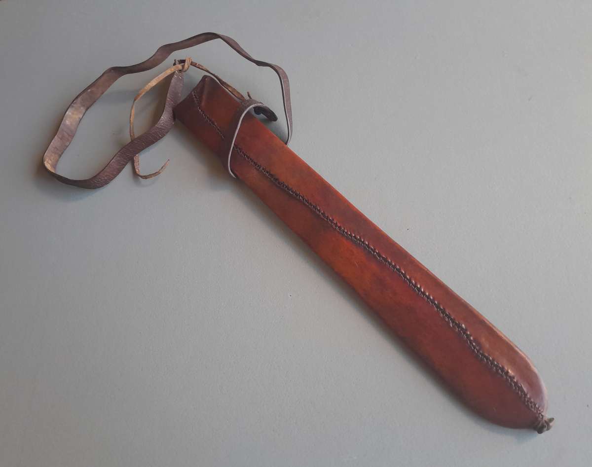 Antique Maasai Seme (Lion's Sword) in Leather Sheath With Shoulder Strap.
