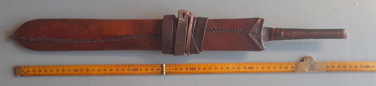 Antique Maasai Seme (Lion's Sword) in Leather Sheath With Shoulder Strap.