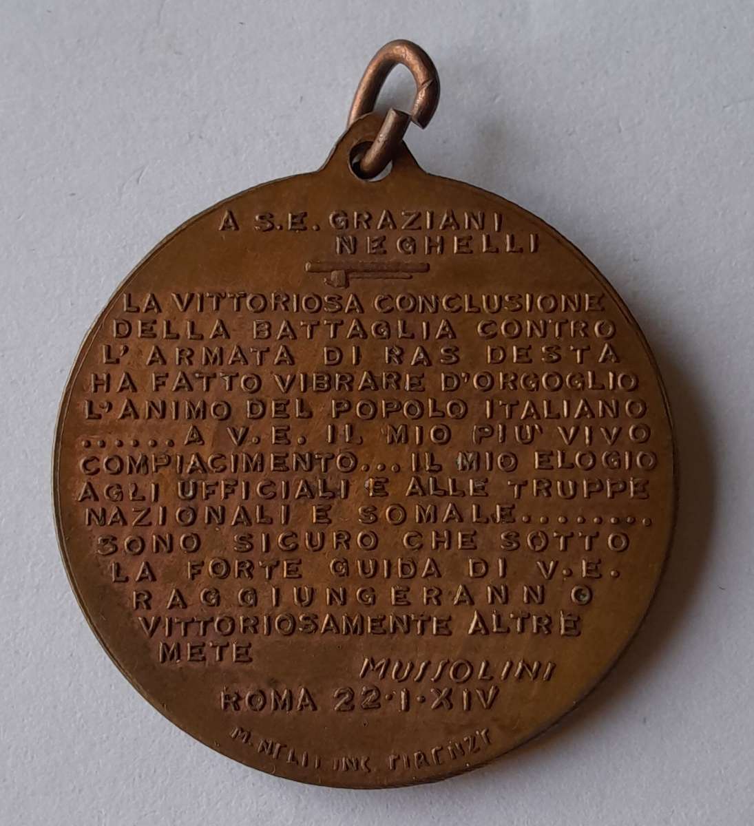 WW2 Fascist Italy Mussolini Credere Obbedire Combattere Medal.