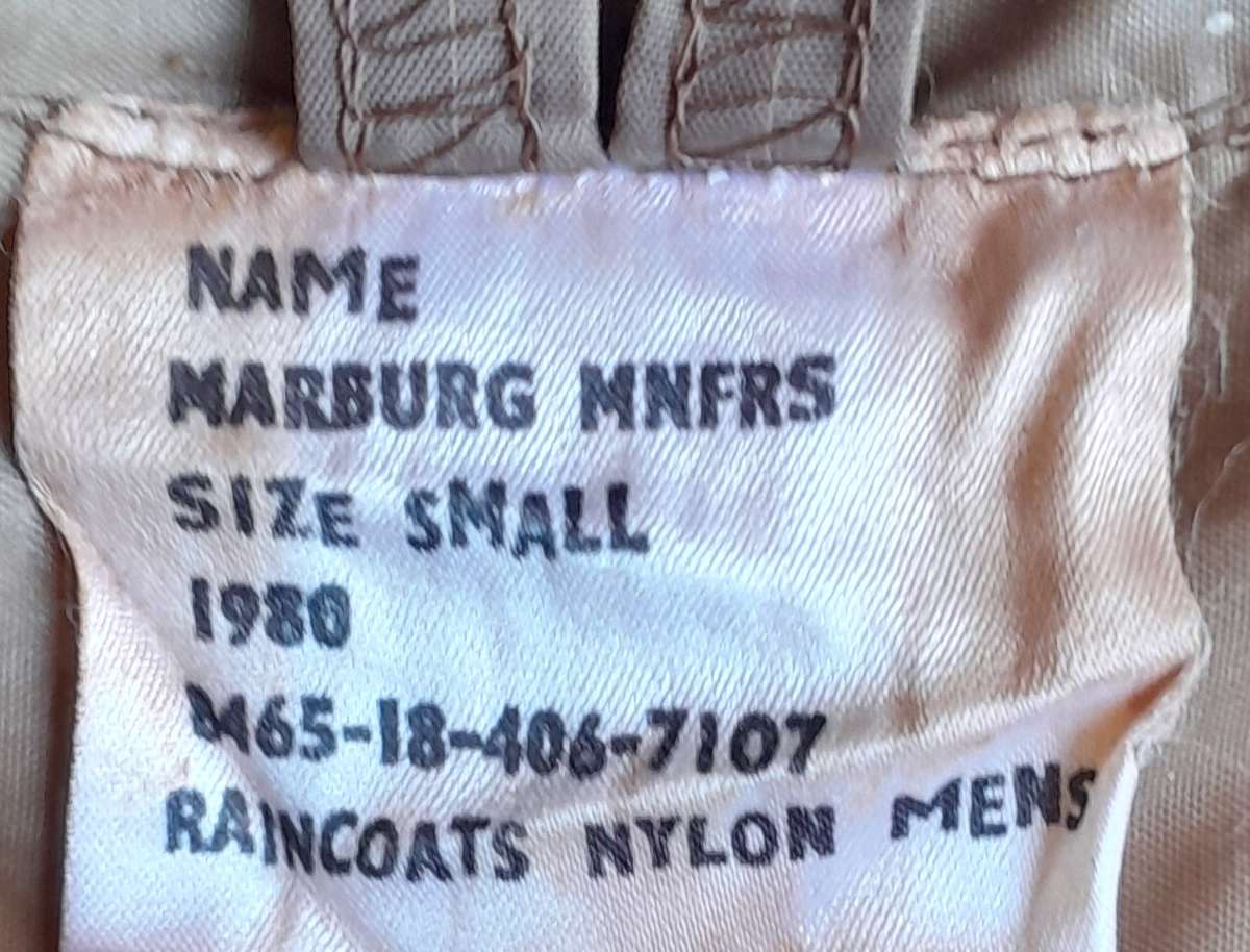 1980 SADF Border War Nylon Raincoat.  MARBURG MNFRS.  Size: Small.