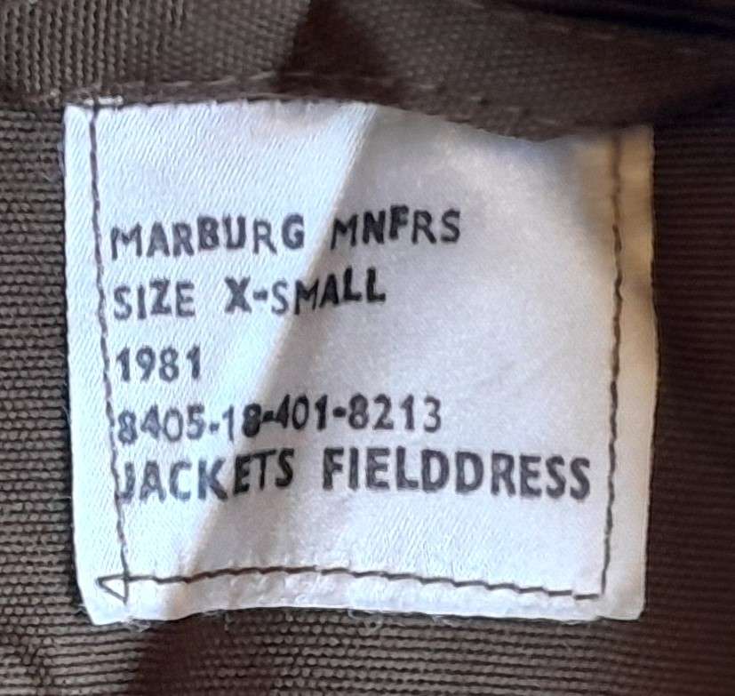 1981 SADF Border War Field Dress Jacket. MARBURG MFFRS.  Size:  X-Small.