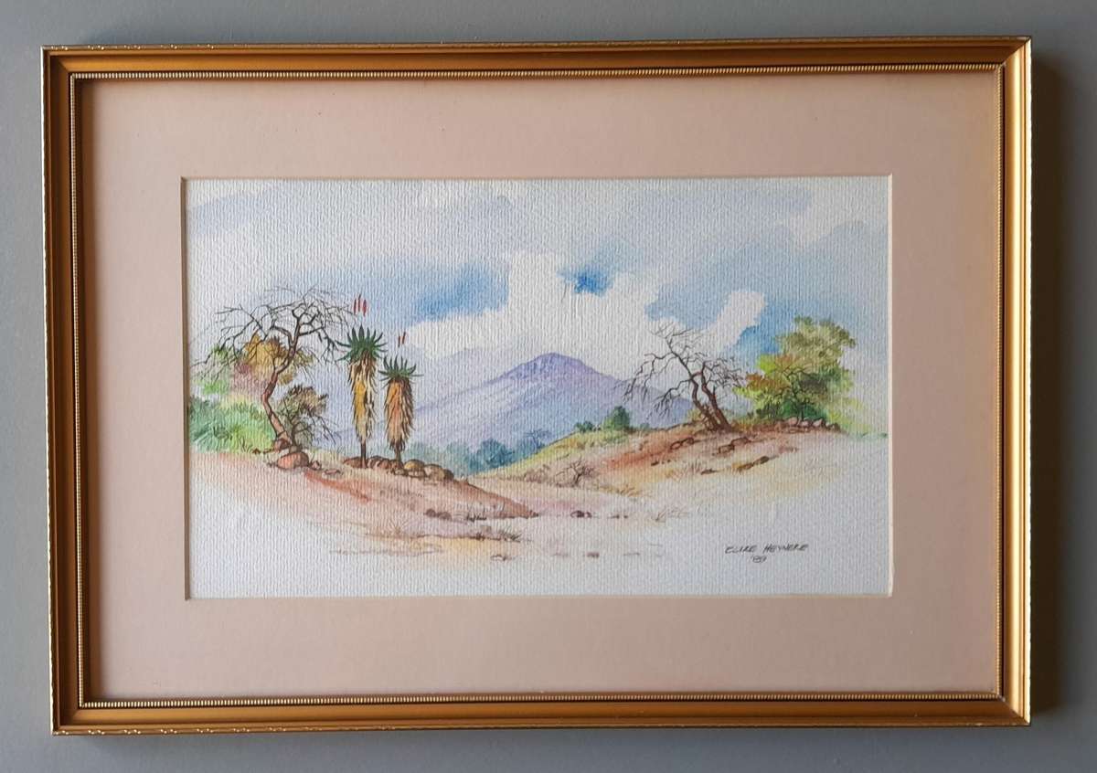SA Artist Elize Heyneke Framed Watercolour.  "Aloes".  Signed and Dated.  47.5 x 33cm