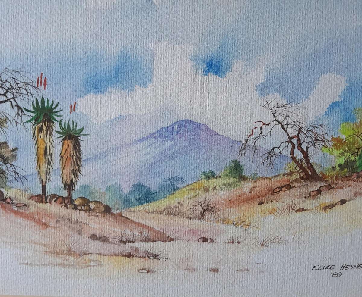 SA Artist Elize Heyneke Framed Watercolour.  "Aloes".  Signed and Dated.  47.5 x 33cm