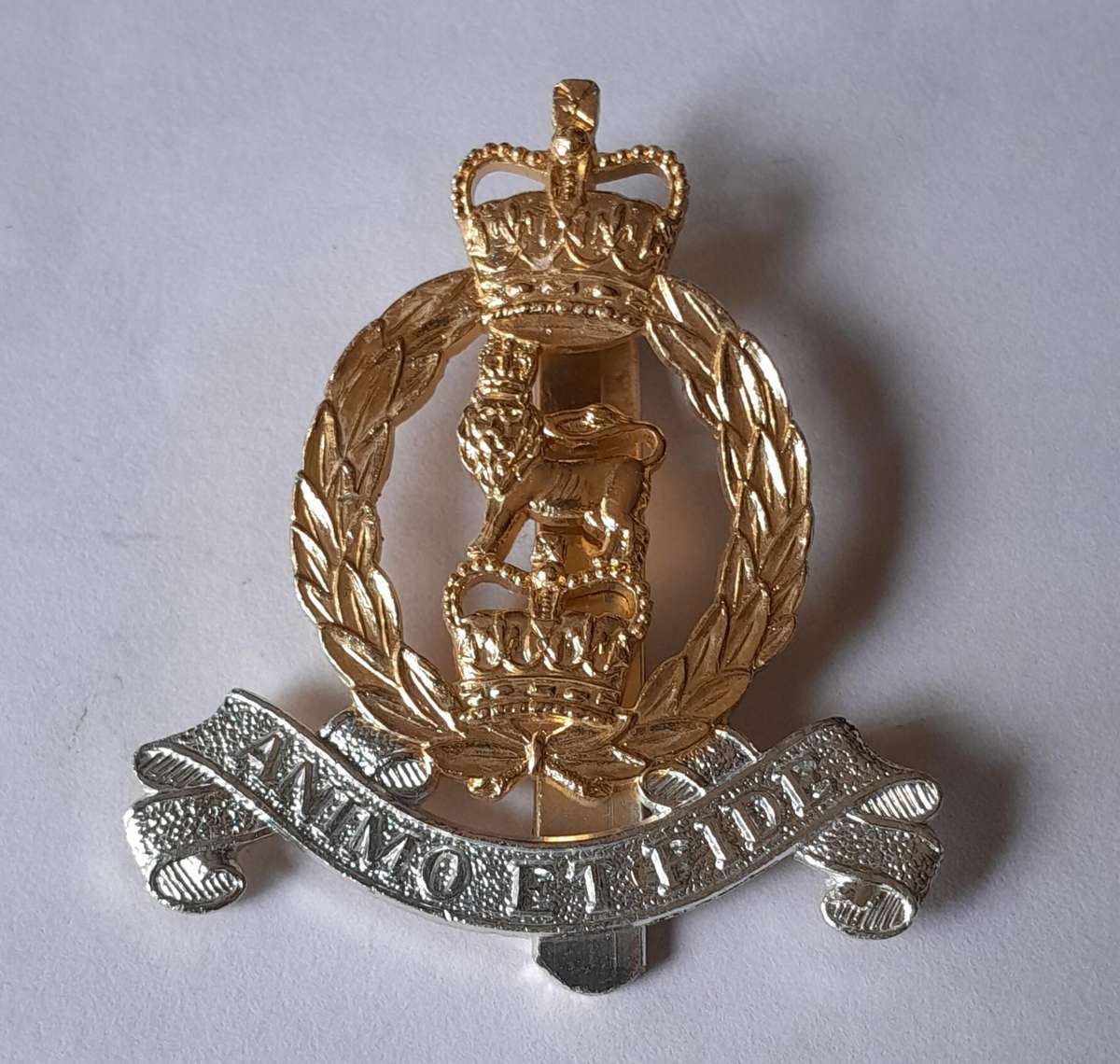 British Adjutant Generals Corps Anodised Aluminium Cap Badge By Firmin.  Slider Intact.