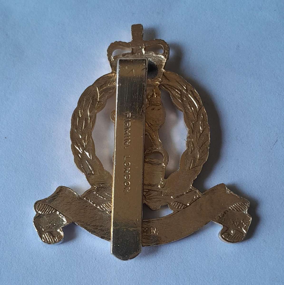 British Adjutant Generals Corps Anodised Aluminium Cap Badge By Firmin.  Slider Intact.