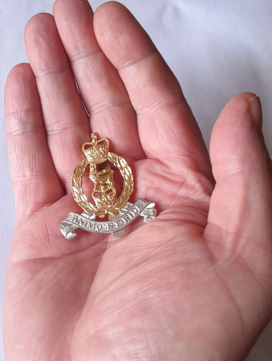 British Adjutant Generals Corps Anodised Aluminium Cap Badge By Firmin.  Slider Intact.