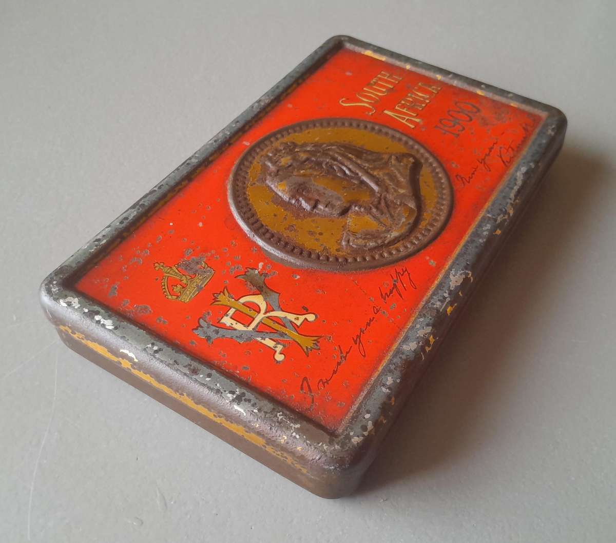 Boer War 1900 Gift Tin To British Troops From Queen Victoria. 15.5 x 9.5cm.