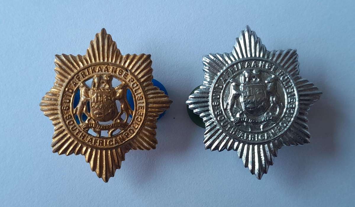Pair SAP Collar Badges.  Brass & Chrome Types.  Pins Intact.