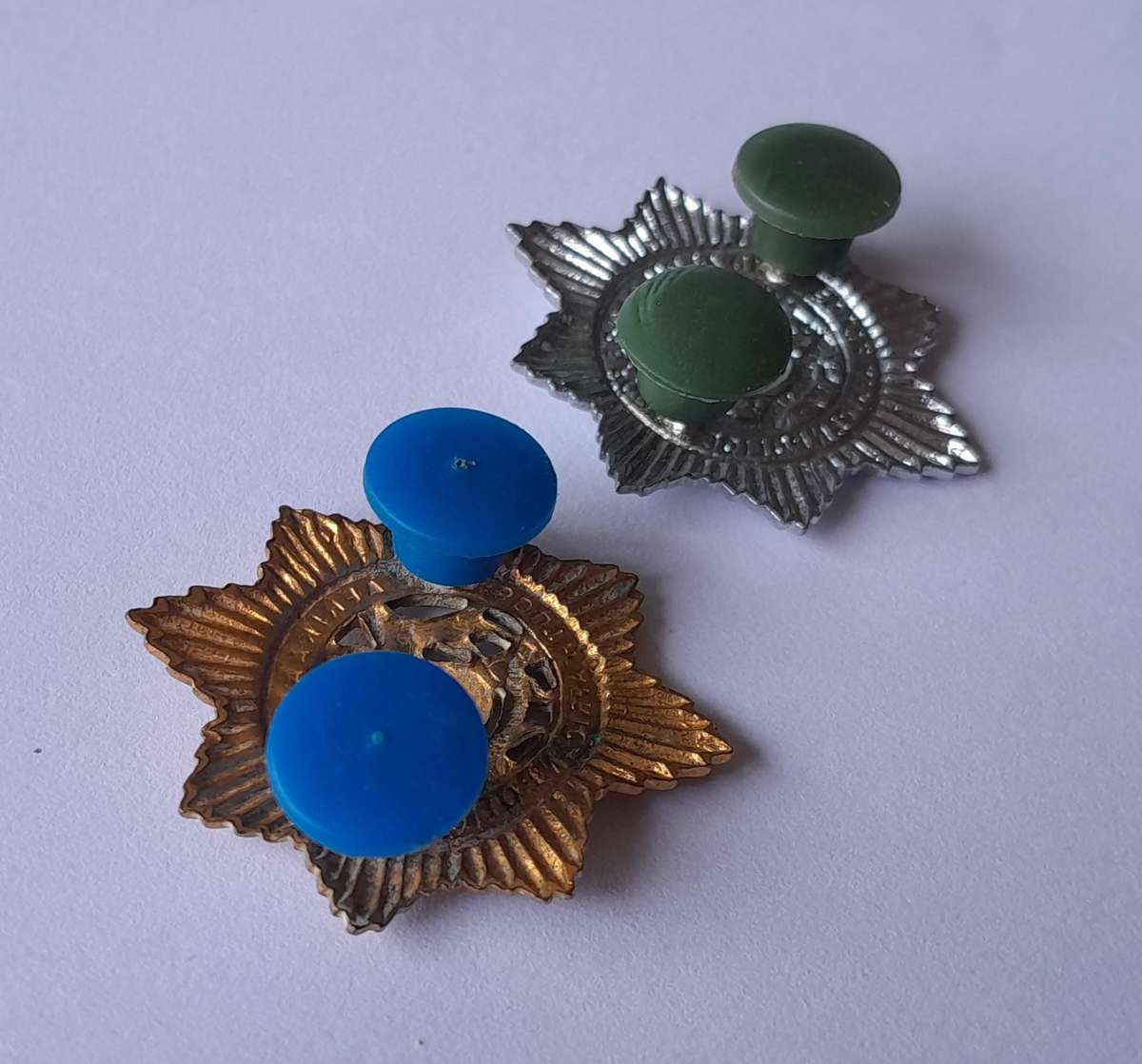 Pair SAP Collar Badges.  Brass & Chrome Types.  Pins Intact.