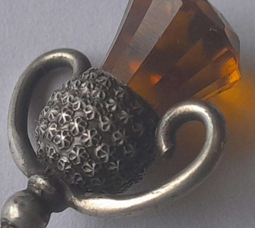 Antique Solid Silver And Amber Thistle Hat Pin By Charles Horner.  Chester, 1908.