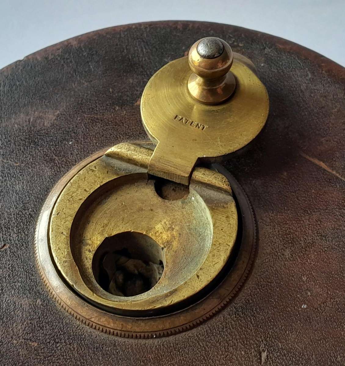 Antique Leather Cased 66ft Wind Up Measuring Tape with Brass Handle.