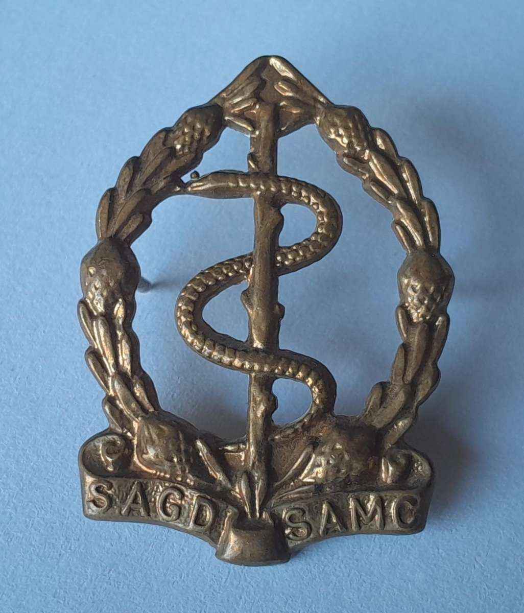 Pair SADF Medical Corps Collar Badges (facing).  Pins Intact.