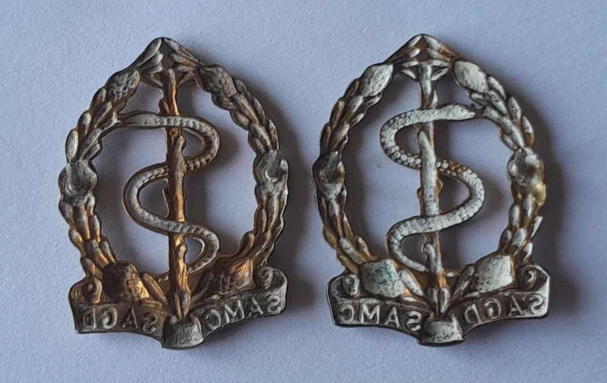 Pair SADF Medical Corps Collar Badges (facing).  Pins Intact.