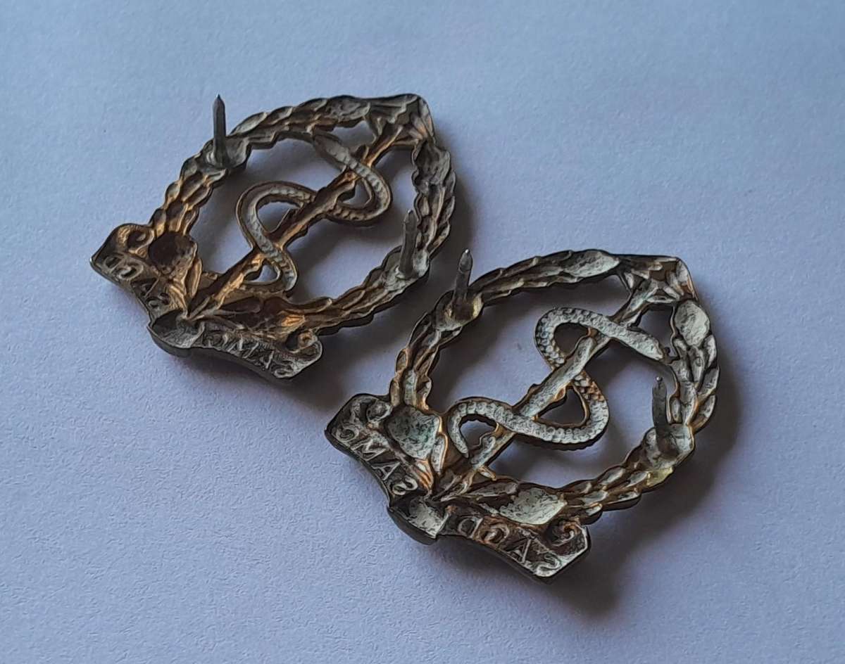 Pair SADF Medical Corps Collar Badges (facing).  Pins Intact.