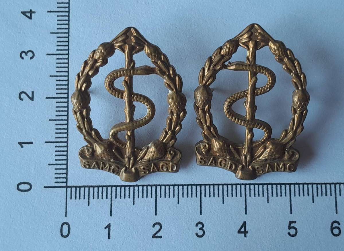 Pair SADF Medical Corps Collar Badges (facing).  Pins Intact.