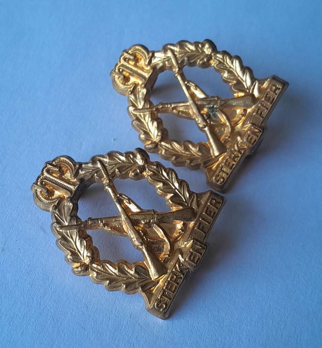 Pair Regiment Tobie Muller Collar Badges.  Lugs Intact.