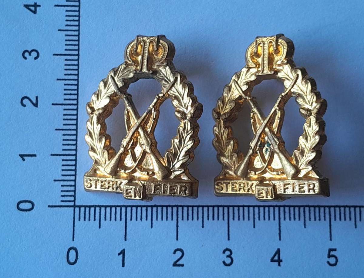 Pair Regiment Tobie Muller Collar Badges.  Lugs Intact.