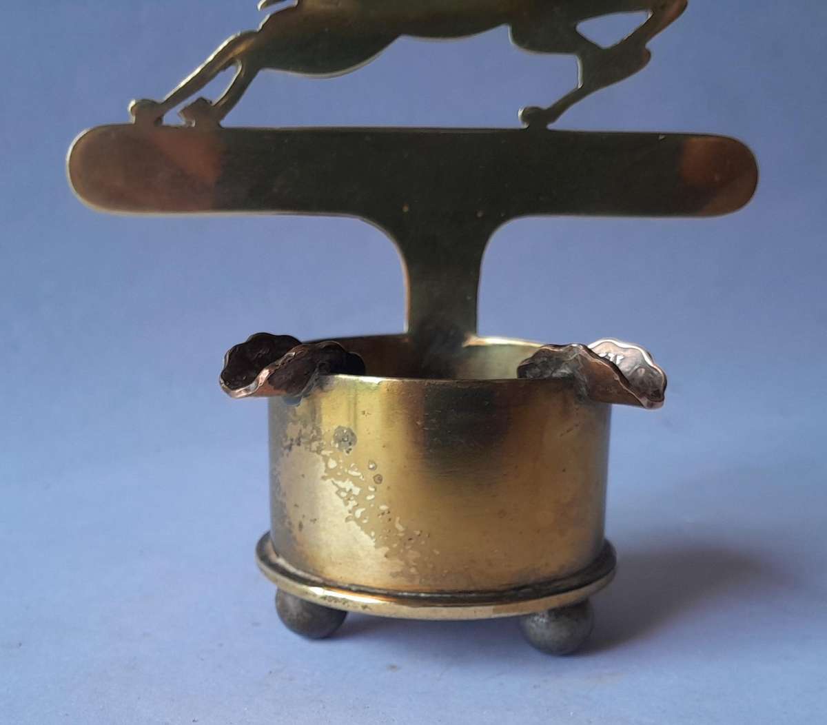 WW2 1939 SA Army North Africa "Springbok" Trench Art Ashtray.  Made With Shell And Egyptian Coins.