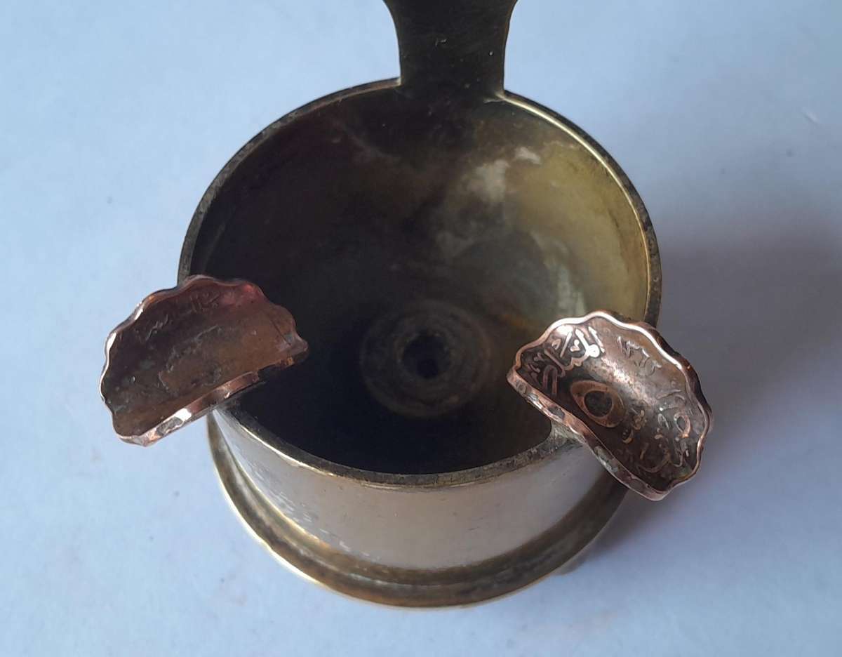 WW2 1939 SA Army North Africa "Springbok" Trench Art Ashtray.  Made With Shell And Egyptian Coins.