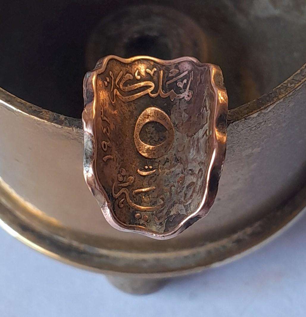 WW2 1939 SA Army North Africa "Springbok" Trench Art Ashtray.  Made With Shell And Egyptian Coins.